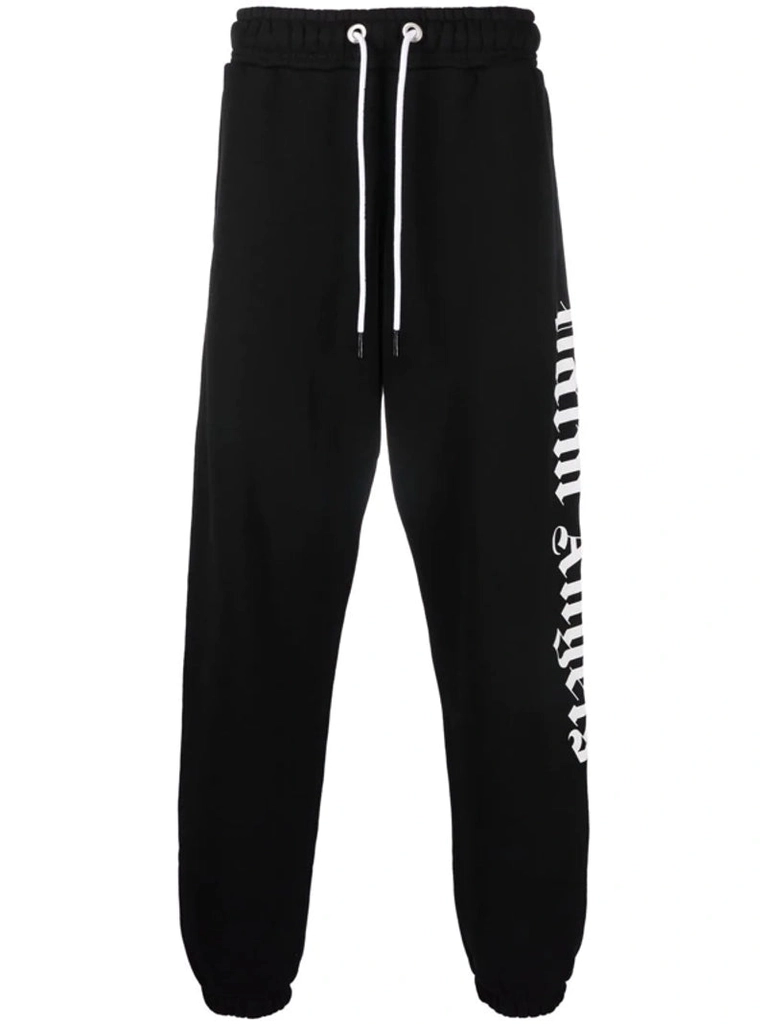 Palm Angels Mens Side Logo Joggers in Black Cotton - Size Medium